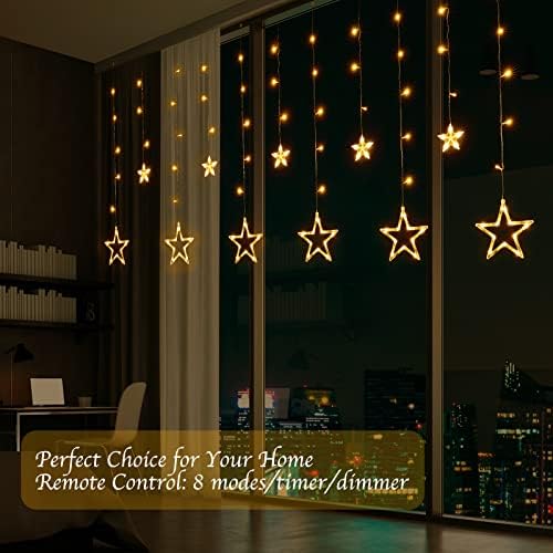 Светла за завеси на starвезди за спална соба - 12 starsвезди 138 LED самовила светла со трепкање со 8 режими на осветлување