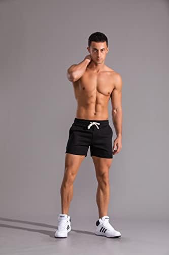 Gunlire машки атлетски тренингот салата за салата памук еластична половината 3 inseam трчајќи кратки шорцеви со џебови