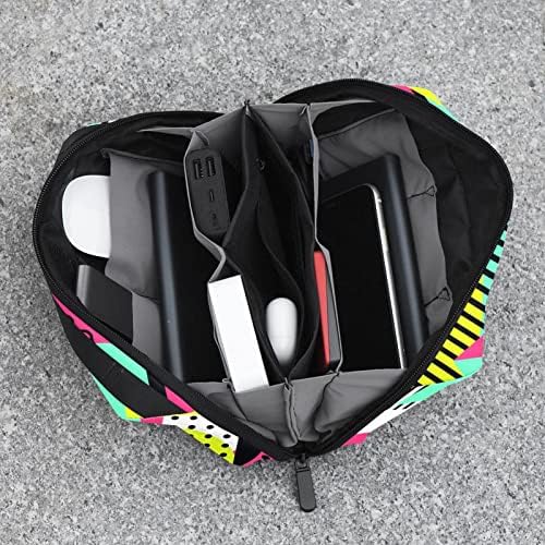 Носење торба за торбички за торбички USB кабел Организатор џеб додаток патент паричник, модерна геометриска шема на цртани филмови розово