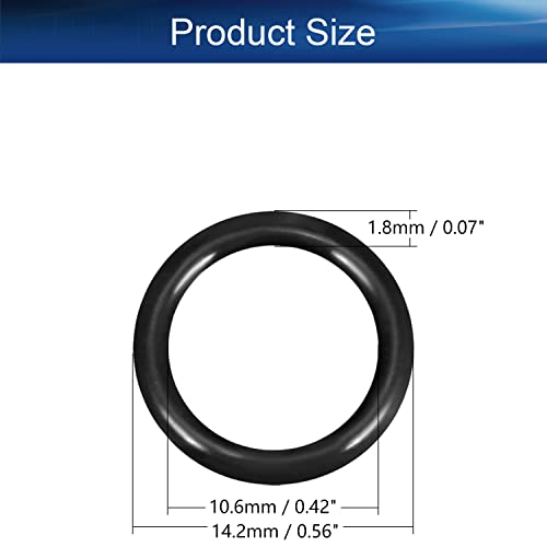 Bettomshin 10pcs нитрилна гума О-прстени, 14,2 mm OD 10,6 mm ID 1,8 mm ширина, метрички буна-нитрил заптивка за мијалник за заптивка
