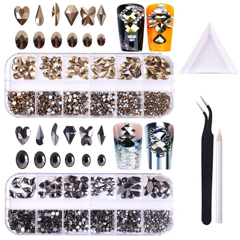 1620 парчиња рамни грб кристали стаклени нокти rhinestones 3D мулти форми сјајни кристали скапоцени камења комплет DIY нокти занаетчиски