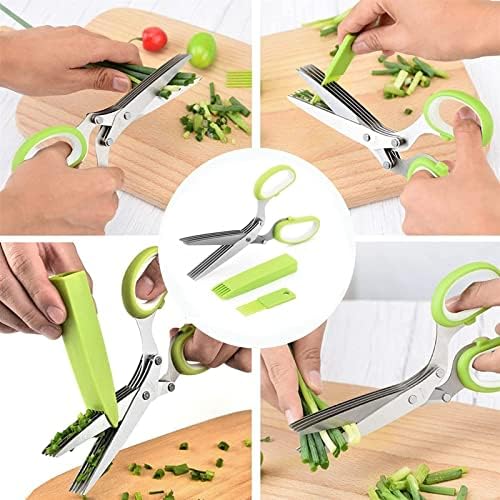 2023 година 5 ножици за салата од сечила, кујнски ножици, ножици со растителни тревки, ножици за билки за кујна, не'рѓосувачки челик повеќеслојни кујнски ножици