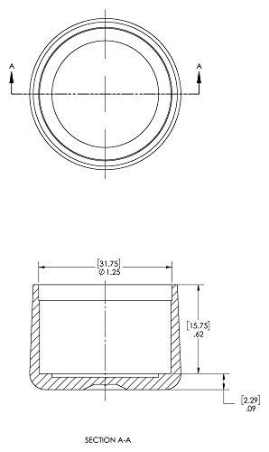 SBDS FCR -20 CAPLUGS LDPE Завршување на капачињата за тркалезно цевки 1,25 ”ОД.62” длабочина - тежок wallид за мебел, тревник, уреди, опрема