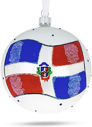Знаме на Доминиканска Република стакло топка Божиќ украс 4 инчи