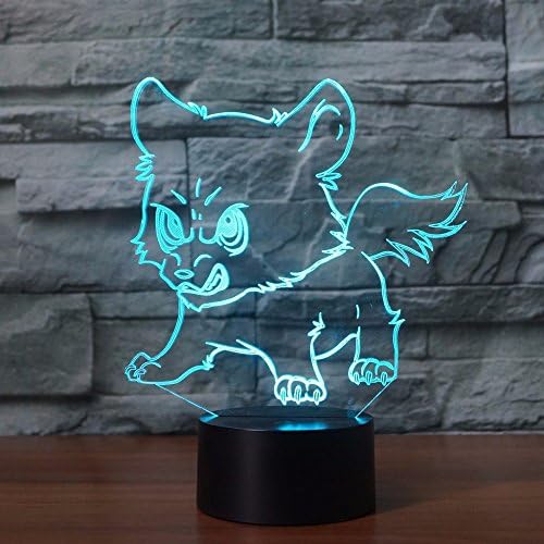 3Д бебе волк ноќно светло светло животно допир прекинувач за декор, табела за табели, оптички илузивни ламби 7 светла за промена