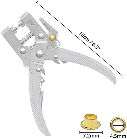 Kurtzy Eyelet Dound Punch Panch Pliers Комплет со 100 очни капаци - 16см/6,3 инчен кожен појас Громатска алатка - 7,2 мм злато