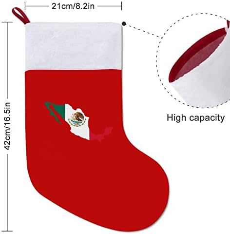 Мексико знаме Божиќни чорапи црвен кадифе со бела торба за бонбони Божиќни украси и додаток на семејна забава