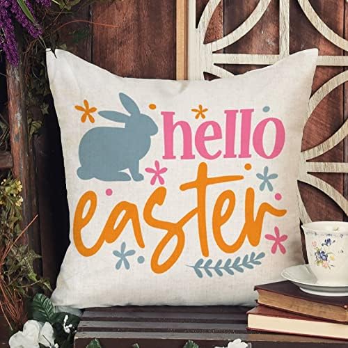 Здраво Велигден Велигденски фрлање перница за перници, симпатична зајак перница за зајаци, пролет за перница од диви цвеќиња,