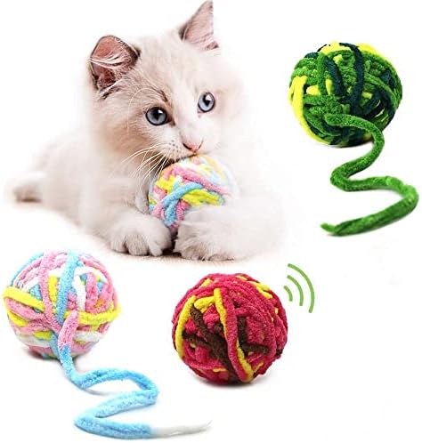 Играчки за мачки топки - шарени волнени топки од предиво вградени bellвонче за мачки, интерактивно бркање играчки за џвакање мола памучна нишка