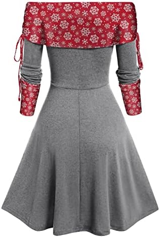 Maseенски моден обичен половината широко полите од рамото со долг ракав А-линија фустан
