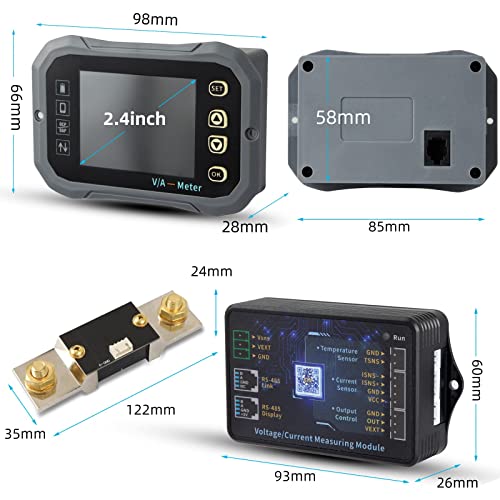 400A RV монитор за батерии со шант - Koolertron Bluetooth паметен шант со 2,4 -инчен LED екран на екранот, програмбилен монитор