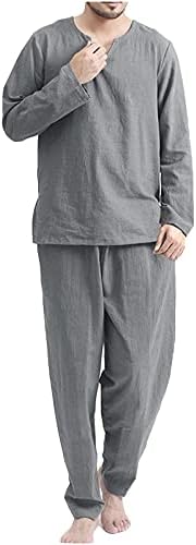 Пижами поставени за машки секојдневен домашен тенок памучен постелнина со долги ракави, обични врвови и панталони, две парчиња костуми