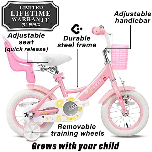 Glerc Деца девојки розов велосипед со корпа за 2-7 години деца, 12 14 16 инчи со bellвонче и тркала за обука