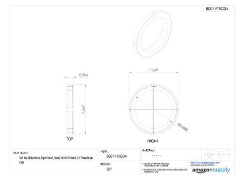 SKF на 30 заклучување, десна рака, челик, конец M150, 12 навои по инч