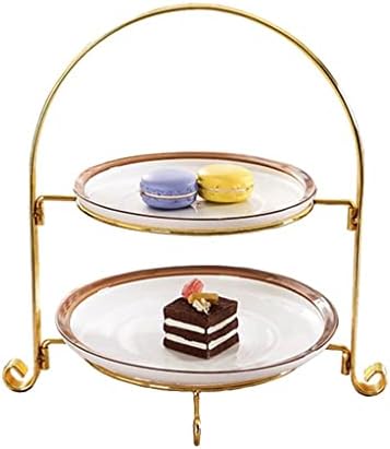 IOLMNG 2-Ниво Тркалезна Послужавник Овошје Десерт Торта Штанд Овошје Плоча Десерт Торта Полица