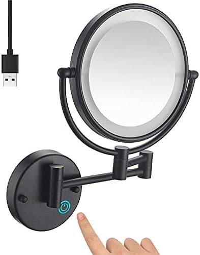 8 -инчен огледало на огледалото за бања, монтиран црно, USB огледало за шминка, двојно 1x/10x зголемувачки прилагодлив LED светлосен