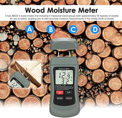 Мерач на влага од дрво на дрво LCD дигитален влага тестер за влага од типот на вода и детектор на влага со 4 режими Држете ℃/℉