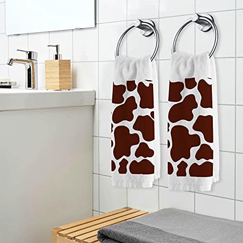 Алаза рачни крпи за миење садови, апстрактна шема на крави кафеави ултра меки и апсорбирачки крпи за прсти и крпи за лице