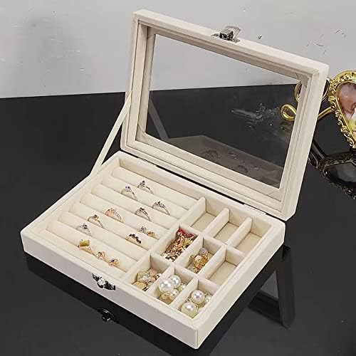 Кутија За Складирање Накит, Обетки Прстени Едноставна Кутија За Накит Со Проѕирен Капак на Прозорецот, 8 х 6 х 2, Аква Кадифе