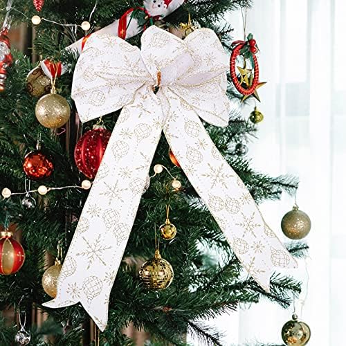 Божиќно држење лак Божиќен Бурлап лакови дрво Топчери Божиќни украси за украси за рустикална фарма за украси на куќички голем лак