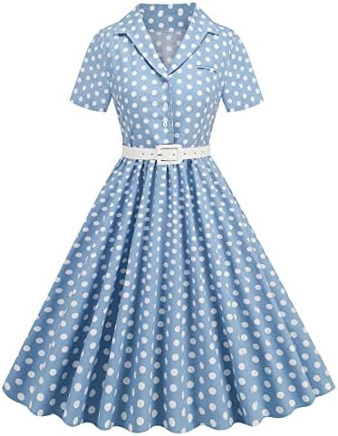 Гроздобер фустани за жени во 1950 -тите V вратот копче надолу со кратки ракави, максични фустани со фустан, појава на проток, занишан фустан