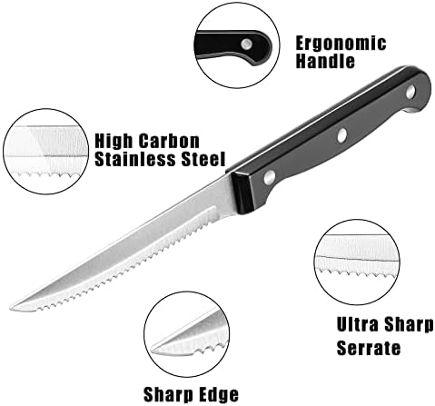 Комплет ножеви за Стек колапсипро од 8, Комплет Ножеви За Стек Со Полн Танг, Тројно Заковано Сечило и Црни Рачки Designedономски Дизајнирани,