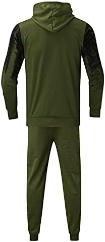 Мажите есен 2-парчиња тренерки со аспиратор печатени долги ракави o врат спортски облеки смокидо костуми за мажи јакна армија зелена