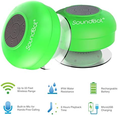 SoundBot SB510 Зелен звучник за туширање + SB221 Bluetooth слушалки, HD отпорен на вода Bluetooth преносен звучник со вграден микрофон, спортски