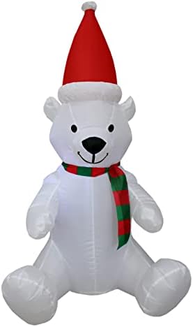 BZB стока висока 4 стапала осветлена божиќна надувување поларна мечка со декорација на уметност предводена од капа