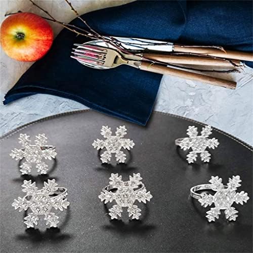 PQKDY Божиќни снегулки прстени од салфетка од 6, држач за салфетка, совршен декор за поставување маса за Божиќ (боја: сребро, големина