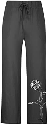 Мажи памучни постелнини панталони летни лабави џебови Еластични панталони за влечење на половината