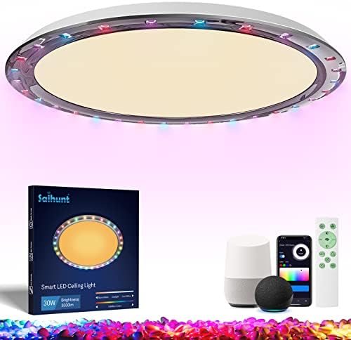 Saihunt Smart тавански светло за светло за светло, 12,5 инчи 30W LED тавански светла со BT далечински управувач со затемнување 2700K-6500K, RGB