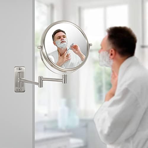 Сочинете го огледало осветлениот wallиден монтирање, 1x 10x HD зголемувачки огледало за бања, двострано огледало за бричење, 360 ° вртење на