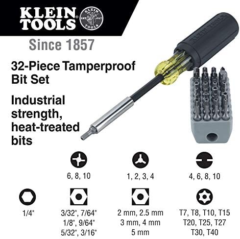 Klein Tools 32510 Magnetic Multibit Screwdriver & 32305 Multi-битен шрафцигер за шрафцирање, алатка со 15-во-1 со филипс, склопена, квадратна,