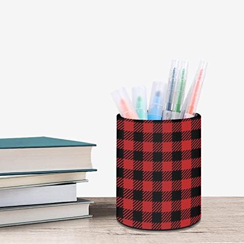 Buffalo Plaid Red Checkered PU Fore Feater Pencil Sholders Round Pen Cup Capter Comphate Model Desk Организатор за канцеларија Дома
