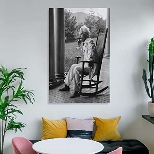 Марк Твен пуши цигара на тремот црно-бел портрет гроздобер постер wallиден декор wallиден уметнички слики платно wallид декор