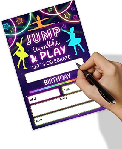 Сјај скок и играј гимнастика Покана за роденденска забава, девојки со балет за балет за девојчиња - двострана дизајн