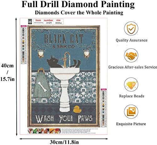 Сликарство со црна мачка 5D дијамант по комплет за броеви за возрасни - смешни комплети за дијамантски уметности Комплетни дијамантски точки со