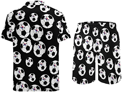 Кореја фудбалски мажи 2 парчиња хавајски сет копче-долу кошули со кратки ракави, панталони за плажа лабави фит-манжетни тренерки