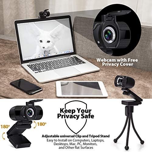 Веб камера со Микрофон И Приватност Покритие, 1080P HD USB ВЕБ Камери ЗА Компјутери Со Статив, Стриминг Веб Камера За Компјутер Десктоп ЛАПТОП