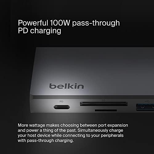 Белкин 7-во-1 USB-C Центар, Мултипорт Адаптер Dongle СО 4K 60Hz HDMI, 100w Испорака На Енергија, 2.5 Gb, 2 USB А Пристаништа, SD И MicroSD Слот За MacBook Pro 14 и 16, iPad Pro 12.9 &засилувач; 11, XPS, Површина ?