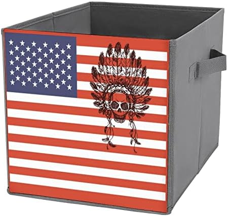 Нукио САД Индијанско Знаме Преклопни Канти За Складирање Склопувачки Кутии Коцка За Ткаенина Едноставен Организатор Со Рачки За Домашна