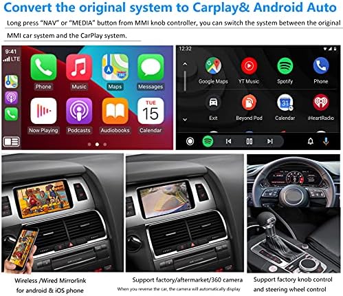Патот Врвот Безжичен Carplay Android Автоматско Реновирање Комплет За Audi A6 S6, За Audi Q7 Со Фабрички Mmi 3g Систем Ажурирање, Поддршка