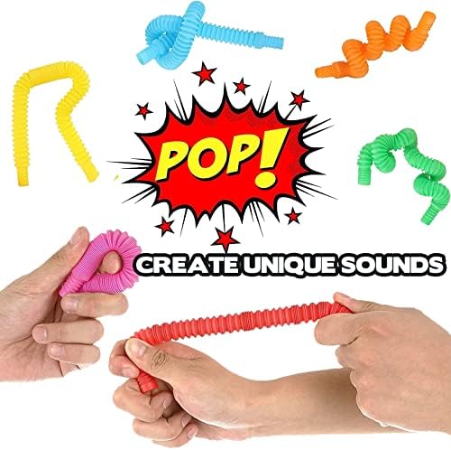 24 пакувања поп цевки сензорни играчки, истегнување цевка за декомпресија на деца, играчки за фигури за деца со прсти играчки пластични истегнати