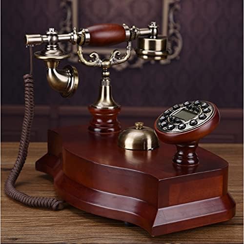Mxiaoxia Европски антички телефонски фиксни фиксни цврсти дрвени телефони со лична карта, бирање со копче, задно осветлување на рацете, механички