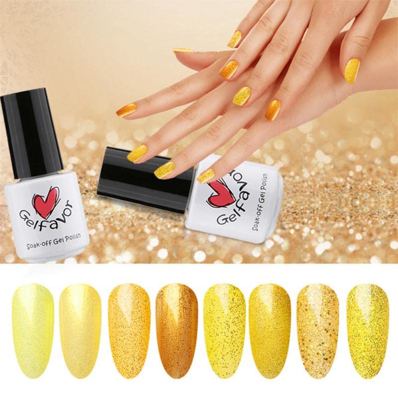 8 бои 7 ml жолти сјајни серии за нокти Полски DIY UV гел лак лакови гел лак маникир алатка за нокти украси - украси за дизајн -