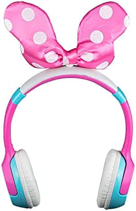 Ekids Minnie Mouse Kids Bluetooth слушалки, безжични слушалки со микрофон вклучуваат кабел Aux, волуменски намалени слушалки за преклопување