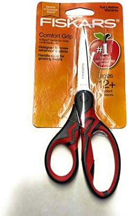 Фискари за ножици за удобност за удобност црвена и црна 4 рачка; не'рѓосувачки челик 3,75 сечила - студентски ножици.