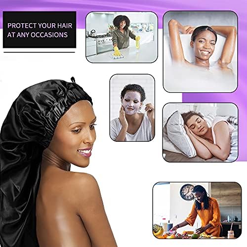 2 парчиња сатенска коса плетенка за коса за црни жени со еден слој капаче за спиење со копче