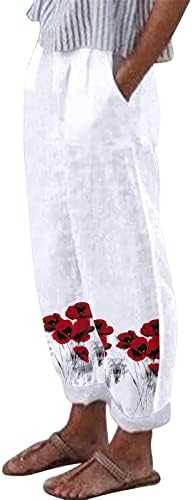 Панталони Дкинјом Боемски плажа жени удобни памучни постелнина харем панталони цветни печати лабава палацо палацо со џебови